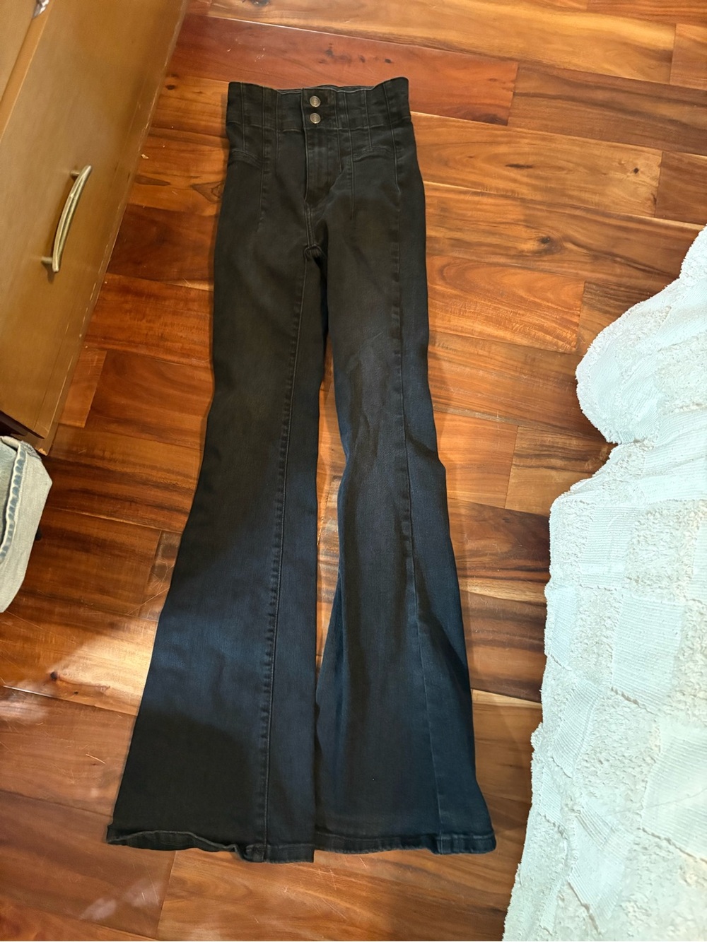 Free People Jayde Flare Jeans 24 Black High Rise Bell Bottom Onyx (1383)